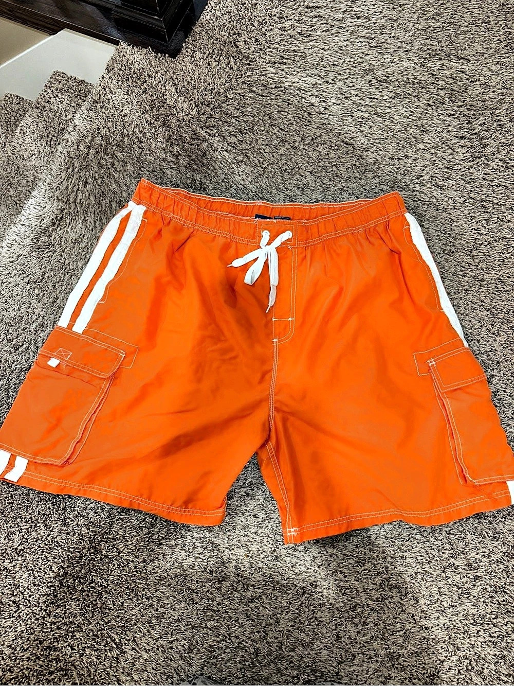 Color Block Swim Trunks in Orange & White